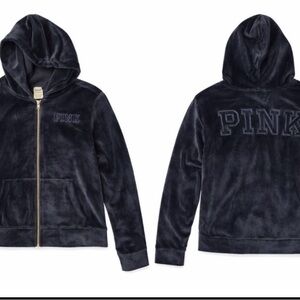 PINK Victoria's Secret Plush Navy Zip-Up Hoodie